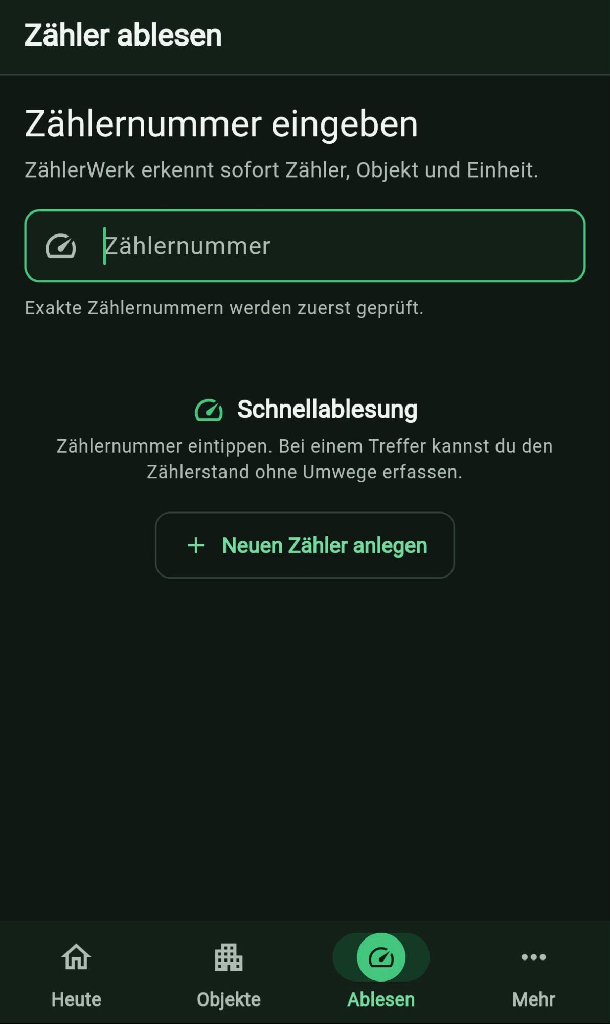 Mobile Schnellablesung über die Zählernummer